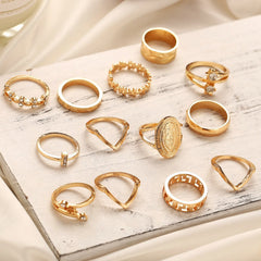 Medallion Ring Set 13 Piece With Austrian Crystals 18K Gold Plated Ring ITALY Design