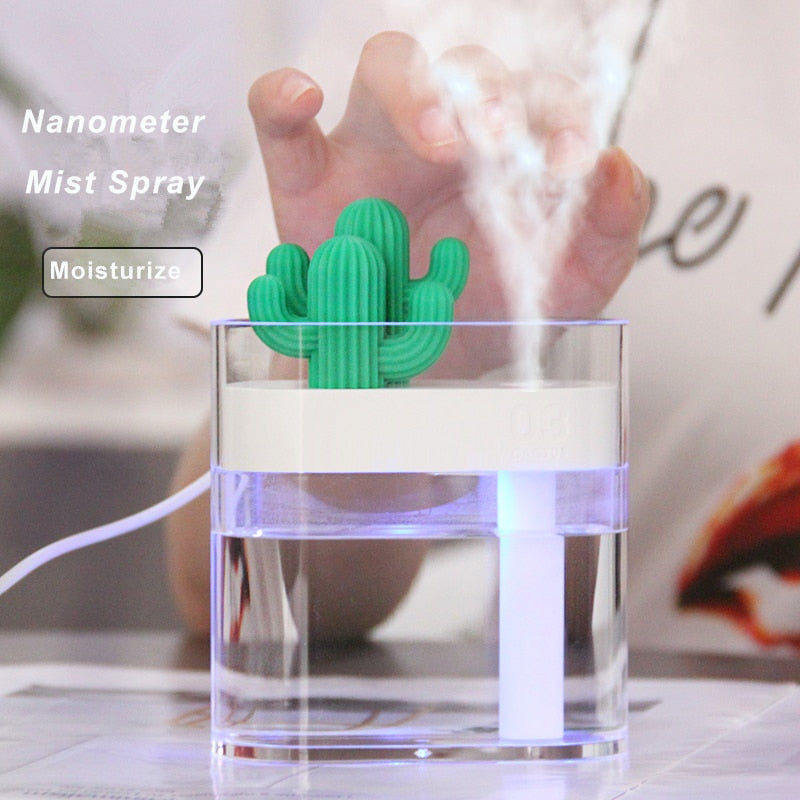 Ultrasonic Air Humidifier Clear Cactus Color Light USB Essential Oil Diffuser Car Purifier Aroma Diffusor Anion Mist Maker